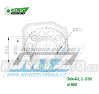 Rozeta řetězová (převodník) Dural 0462-54zubů ESJOT 51-15201-54 - Kawasaki KX80 + KX85 + KX100 + KX140 + Suzuki RM100K3