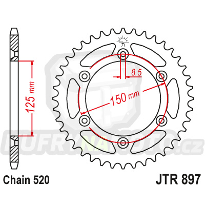 Řetězová rozeta JT JTR 897-50SC 50 zubů, 520 Samočistící, Nízká hmotnost