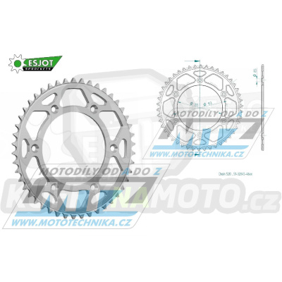 Rozeta řetězová (převodník) Dural 0210-46zubů ESJOT 51-32045-46 - barva stříbrná - Honda CR125+CR250+CR500 + CRF250R+CRF250X+CRF450R+CRF450X+CRF450RX+CRF450L + CRM250+CRF150F + CRF230F / 03-21 + XR250S+XL250S+XL250 + XR250R+XR400R / 96-04 + XR650R /
