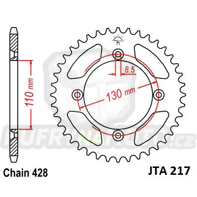 Hliníková řetězová rozeta JT JTA 217-50 50 zubů, 428