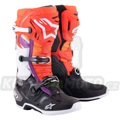 boty TECH 10, ALPINESTARS (oranžová/žlutá/fialová/bílá/černá) 2024