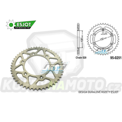 Rozeta řetězová (převodník) Dural 0251-51zubů ESJOT 53-32001-51 ALU - Yamaha YZ125+YZ250 + YZF250+YZF400+YZF426+YZF450+YZF450X + WRF250+WRF400+WRF426+WRF450 + TTR230 + Honda XR250+XR350+XR500 + XL250+XL400+XL500