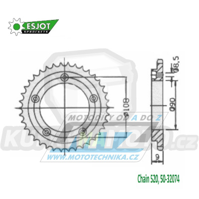Rozeta ocelová (převodník) 0491-38zubů ESJOT 50-32074-38 - Ducati 750+851+906