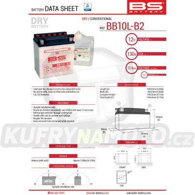 BS baterie moto BB10L-B2 (YB10L-B2) 12V 11AH 134X89X145 s elektrolytem v balení - konvenční (130A) (4)