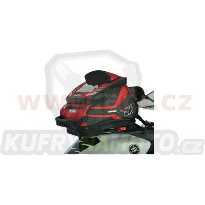 tankbag na motocykl Q4R QR, OXFORD (černý/červený, s rychloupínacím systémem na víčka nádrže, objem 4 l)