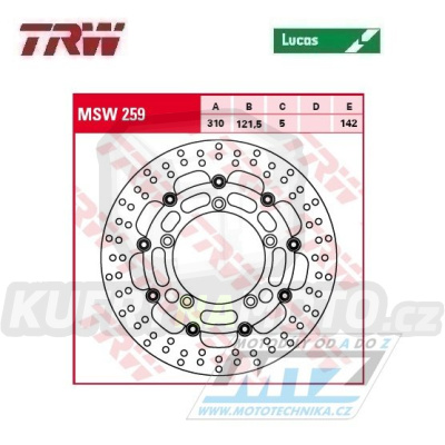 Kotouč brzdový plovoucí TRW MSW259 (310/121,5/5D) - kulatý design - Suzuki GSR600+DL650 V-Strom+GSF650+GSR750+GSXS750 + DL1000 V-Strom+GSF1200 Bandit+GSF1250 + GSX1300 B-King+GSX-R1300 Hayabusa+VZR1800M Intruder / 06-17