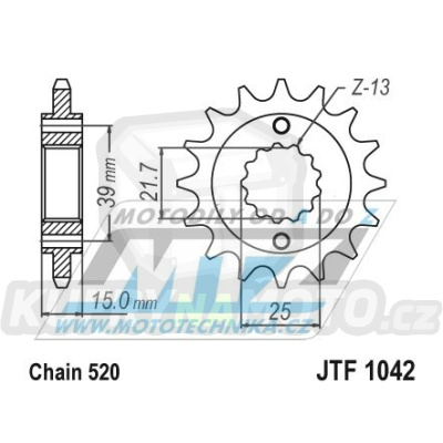 Kolečko řetězové (pastorek) 1042-14zubů JT Sprocket - Kymco 250KXR+250KXU / 02-13 + 250MXU / 05-15 + 300 Maxxer / 05-16