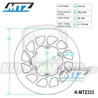 Kotouč brzdový nerezový (245/86/6D) kulatý desing - Yamaha YZ125 / 90-97+WR125 / 90-97 + YZ250 / 90-97+WR250 / 90-91 + XT350 / 85-90+YZ360Rally