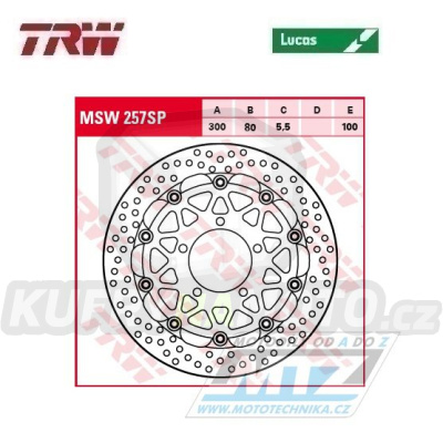 Kotouč brzdový plovoucí TRW MSW257SP (300/80/5D) - kulatý design - Kawasaki ZX6R Ninja+ER6F+ER6N+Versys650+Z750+Z750R + Versys1000+ Z1000+ZX-10R