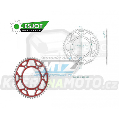 Rozeta řetězová (převodník) Dural 0210-48zubů ESJOT 51-32045-48SR - barva červená - Honda CR125+CR250+CR500 + CRF250R+CRF250X+CRF450R+CRF450X+CRF450RX+CRF450L + CRM250+CRF150F + CRF230F / 03-21 + XR250S+XL250S+XL250 + XR250R+XR400R / 96-04 + XR650R /