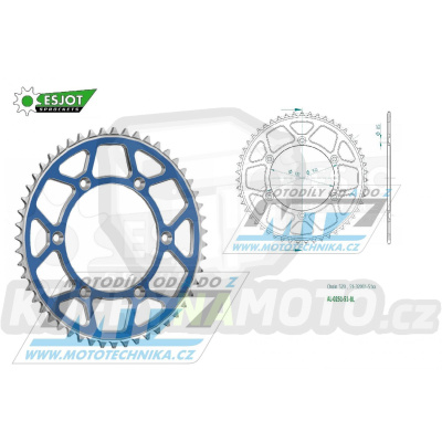 Rozeta řetězová (převodník) Dural 0251-51zubů ESJOT 51-32001-51SBL - barva modrá - Yamaha YZ125+YZ250 + YZF250+YZF400+YZF426+YZF450+YZF450X + WRF250+WRF400+WRF426+WRF450 + TTR230 + Honda XR250+XR350+XR500 + XL250+XL400+XL500
