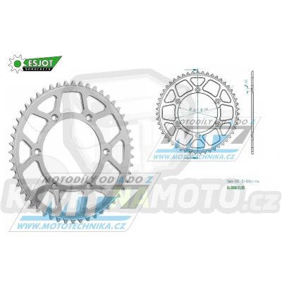 Rozeta řetězová (převodník) Dural 0808-51zubů ESJOT 51-32041-51 - barva stříbrná - Suzuki RM125 / 80-11+RM250 / 82-12+RMX250 / 89-00+RMZ250 / 07-20+RMZ450 / 05-20+RMX450Z / 10-19+DRZ250 / 01-07+DR350 / 96-99+DRZ400S / 00-20+DRZ400E / 00-07 + Kawasaki