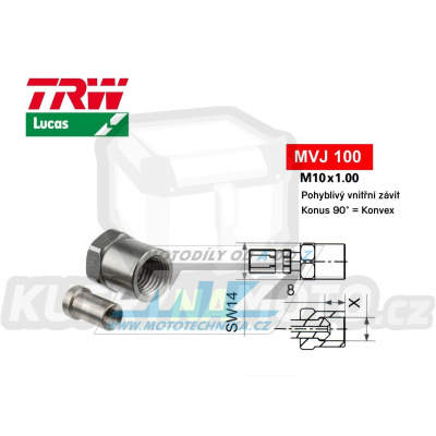 Koncovka brzdové hadice TRW VarioFlex MVJ100 (šroubení vnitřní závit M10x1 pohyblivé) - barva titan