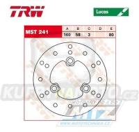 Kotouč brzdový TRW MST241 (160/58/3D) - Cagiva City50+Passing110 + Honda SFX50+SK50Dio + Kymco Calypso+CX50+Heroism+KB+Sniper50 + Sym Mio+SuperFancy+Attila125+Megalo125 + SuperDuke