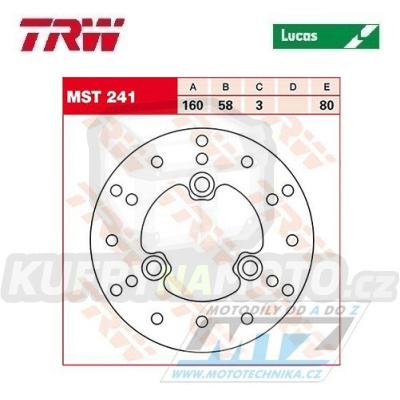 Kotouč brzdový TRW MST241 (160/58/3D) - Cagiva City50+Passing110 + Honda SFX50+SK50Dio + Kymco Calypso+CX50+Heroism+KB+Sniper50 + Sym Mio+SuperFancy+Attila125+Megalo125 + SuperDuke