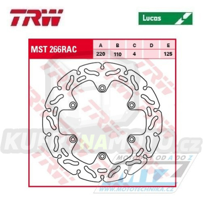 Kotouč brzdový TRW MST266RAC (220/110/6D) - KTM SX+SXF+EXC+EXCF+EXCR+GS+MXC+LC4+SC+SMR+SXS+SXC+XC+XCF+XCW + Husaberg FE+FS+FX+FC+TE + Husqvarna FC+FE+TC+TE