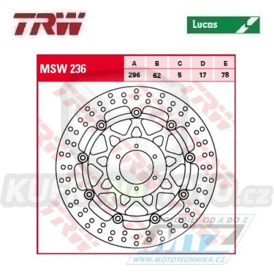 Kotouč brzdový plovoucí TRW MSW236 (296/62/6D) - kulatý design - Honda CBR600F+CBR900RR+VFR800+XL1000V Varadero+GL1500+GL1800 Goldwing + Indian