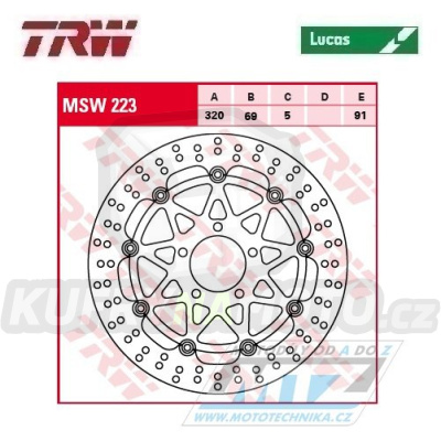 Kotouč brzdový plovoucí TRW MSW223 (320/69/5D) - kulatý design - Suzuki GSX1400+GSX1300R Hayabusa+GSXR1000+GSXR600+GSXR750 + TL1000S+TL1000R