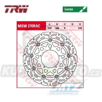 Kotouč brzdový plovoucí TRW MSW270 (320/105/5D) - zubatý design - Aprilia SXV450 / 05-09 + SXV550 / 06-10