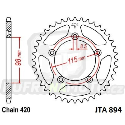 Hliníková řetězová rozeta JT JTA 894-50 50 zubů, 420