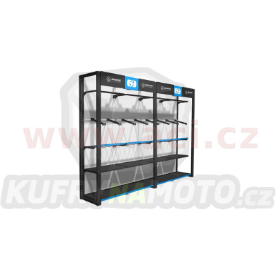 prezentační stěna na oblečení Premium Advanced pro zavěšení bund a kalhot, 4 modul s předělem, OXFORD (ŠxVxHL = 3400x2300x585 mm)