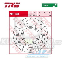 Kotouč brzdový MST340 (220/83,5/6D) - KTM 125EXC+125EGS / 88-91 + 125SX+125MX / 88-91 + 250EXC+250EGS / 90-91 + 250MX+GS250 / 88-91 + 300EGS+300EXC+MXC300 / 90-91 + 350GS / 89-91 + 500MX+500GS / 89-91