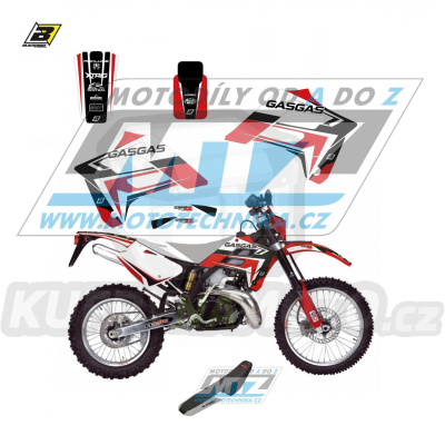 Polepy s potahem sedla (sada polepů a potah sedla Dream) - GasGas EC250+EC300 + FSE400+FSE450 / 02-06 - typ polepů Dream4 - červená barevná varianta
