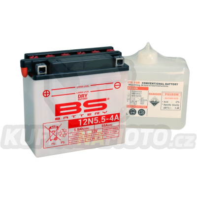 BS baterie moto 12N5,5-4A (12N5,5-4A) 12V 5,5AH 135X60X130 s elektrolytem v balení - konvenční (70A) (6)