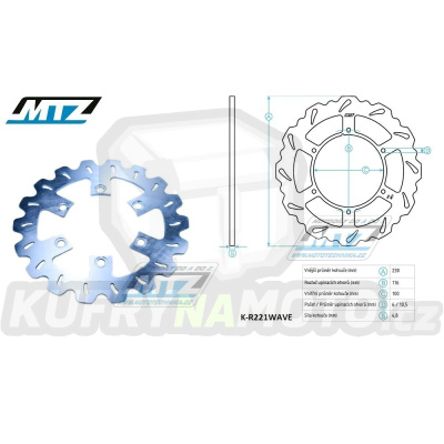 Kotouč brzdový MTZ - zubatý desing Wave - Kawasaki KLX250 / 94-99 + KLX250R / 94-99 + KLX650 / 93-97 + GPZ500 + ZX250+ZXR250