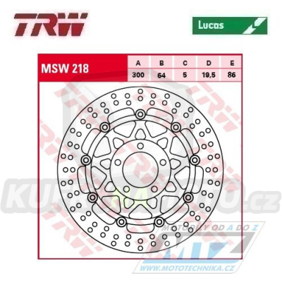 Kotouč brzdový plovoucí TRW MSW218 (300/64/5D) - kulatý design - Suzuki RG125 Gamma / 92-94+RGV250Gamma / 91-97+GSX750 / 97-03+VZ800 MARAUDER / 96-04