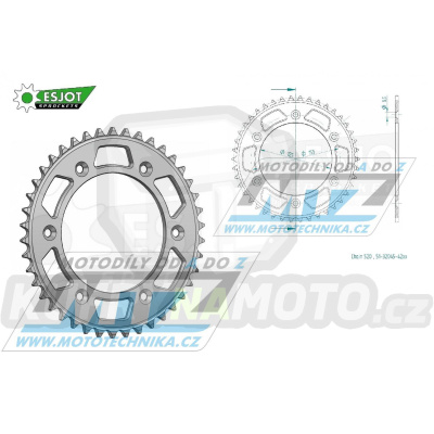 Rozeta řetězová (převodník) Dural 0210-42zubů ESJOT 51-32045-42 - barva stříbrná - Honda CR125+CR250+CR500 + CRF250R+CRF250X+CRF450R+CRF450X+CRF450RX+CRF450L + CRM250+CRF150F + CRF230F / 03-21 + XR250S+XL250S+XL250 + XR250R+XR400R / 96-04 + XR650R /