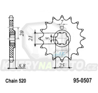 Kolečko řetězové (pastorek) 0507-15zubů MTZ - Kawasaki KX250+KX420+KX500 + Kawasaki KDX250+KDX400+KDX450+KE250 + KLT200+KXT250 Tecate + Husqvarna CR250+CR360 + WR250+WR360 + Cagiva WMX250