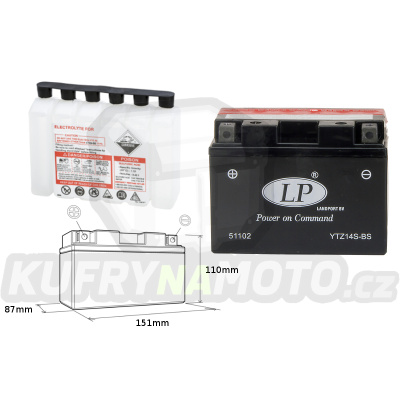 LANDPORT baterie YTZ14S-BS 12V 12AH 150X87X110 (GTZ14S) bezúdržbový (elektrolyt přibalen)