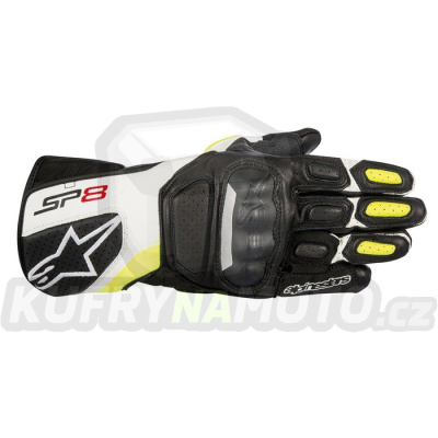 Rukavice dámské kožené Alpinestars SP-8 V2 - černo-bílo-žluté