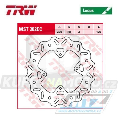 Kotouč brzdový TRW MST302EC (220/88/4D) - Honda CR80 / 96-02 + CR85 / 03-07 + CRF150R / 07-24
