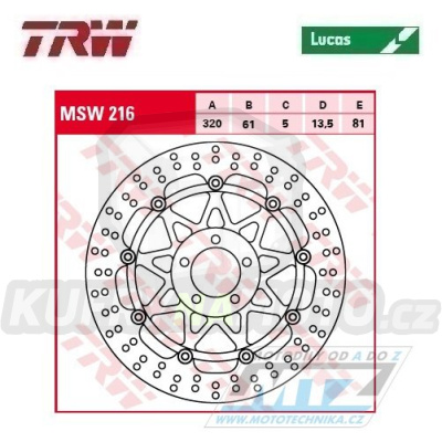 Kotouč brzdový plovoucí TRW MSW216 (320/61/5D) - kulatý design - Kawasaki ZXR750+ZX7R Ninja+ZX7RR Ninja+ZX9R Ninja+ZX9R Ninja+ZZR1100+ZX12RNinja + ZZR1200+VN1500+VN1600 + Suzuki VZ1600Marauder