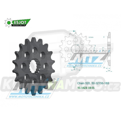 Kolečko řetězové (pastorek) 1423-18zubů ESJOT 50-32156-18S - Suzuki GSXR1000 / 09-16 + GSX-R1000