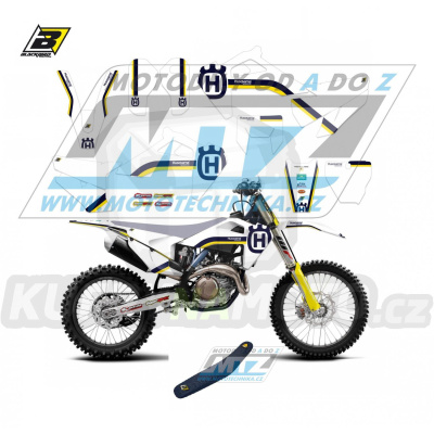 Polepy s potahem sedla včetně polepů číslových tabulek (sada polepů a potah sedla Complete) - Husqvarna FC250+FC350+FC450 + TC125+TC250 / 19-22 + FE250+FE350+FE450+FE501 + TE125+TE250+TE300 / 20-23 - typ polepů Retro