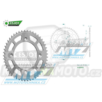 Rozeta řetězová (převodník) Dural 0215-49zubů ESJOT 51-13012-49 - barva stříbrná - Honda CR80R / 85-02 + CR80R2 Expert / 96-02 + CR85R Expert / 03-07 + CR85R / 03-07 + CRF150R / 07-21