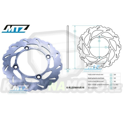 Kotouč brzdový MTZ nerezový - zubatý desing Wave - Honda CRF250L / 12-20 + CRF300L / 21-23 + XR250R / 91-04 + XR400R / 96-04 + XR600R+XR650L / 93-16 + NX650 Dominator / 88-02 + SLR650 / 97-99 + FMX650 / 05-07