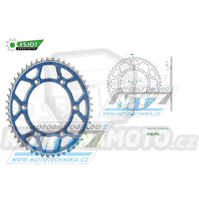 Rozeta řetězová (převodník) Dural 0251-49zubů ESJOT 51-32001-49SBL - barva modrá - Yamaha YZ125+YZ250 + YZF250+YZF400+YZF426+YZF450+YZF450X + WRF250+WRF400+WRF426+WRF450 + TTR230 + Honda XR250+XR350+XR500 + XL250+XL400+XL500