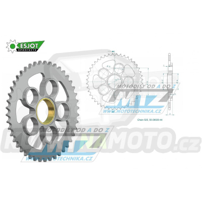 Rozeta ocelová (převodník) 29020-44zubů ESJOT 50-29020-44 - Ducati 1100 Hypermotard Evo + 821 Hypermotard + 821 Hyperstrada + 848 + 916 Mono Biposto + 916 Super Sport + 996 Monster + 998 SPS