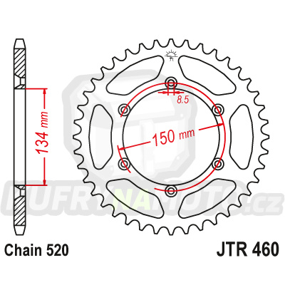 Řetězová rozeta JT JTR 460-48SC 48 zubů, 520 Samočistící, Nízká hmotnost