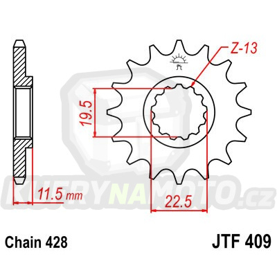 Řetězové kolečko JT JTF 409-15 15 zubů, 428