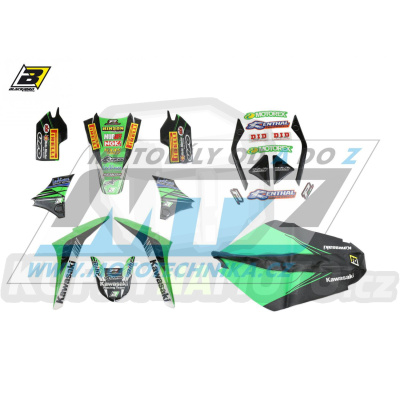 Polepy s potahem sedla (sada polepů a potah sedla Graphics) - Kawasaki KXF450 / 09-11 - typ polepů Replica Kawasaki Racing Team (KRT)