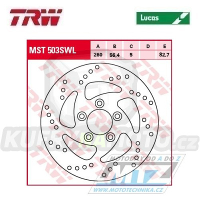 Kotouč brzdový TRW MST503SWL (260/56/5D) - Harley Davidson XL883Sportster+XL883Roadster + XL1200C Sportster+XL1200Nightster+XL1200Seventy-Two+XL1200X Forty+XR1200+XR1200X