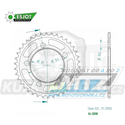 Rozeta řetězová (převodník) Dural 0898-38zubů ESJOT 51-29035-38- KTM 950 LC8 Supermoto + 990 Supermoto + 990 SMR + 990 SMT + 990 Superduke + 1190 RC8 + 1190 RC8 R