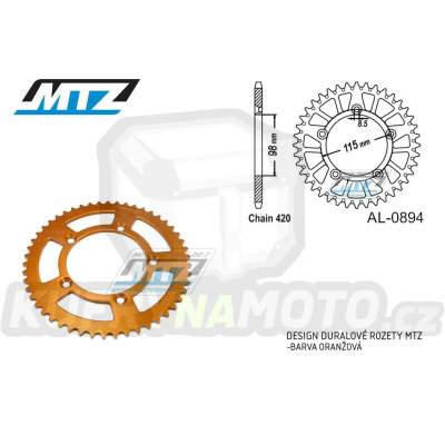 Rozeta řetězová (převodník) Dural 0894-49zubů MTZ oranžová - KTM 65SX / 02-24 + 60SX / 97-01 + Husqvarna TC65 / 17-24 + Gas-Gas MC65