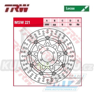 Kotouč brzdový plovoucí TRW MSW221 (300/64/6D) - kulatý design - Cagiva Freecia + Ducati + Indian + Moto Guzzi + Moto Morini + Victory + Yamaha TZ+XJR+FZR+FZS Fazer+TDM+TRX