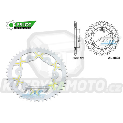 Rozeta řetězová (převodník) Dural 0808-50zubů ESJOT 53-32041-50WY - barva bílá - Suzuki RM125 / 80-11+RM250 / 82-12+RMX250 / 89-00+RMZ250 / 07-20+RMZ450 / 05-20+RMX450Z / 10-19+DRZ250 / 01-07+DR350 / 96-99+DRZ400S / 00-20+DRZ400E / 00-07 + Kawasaki K